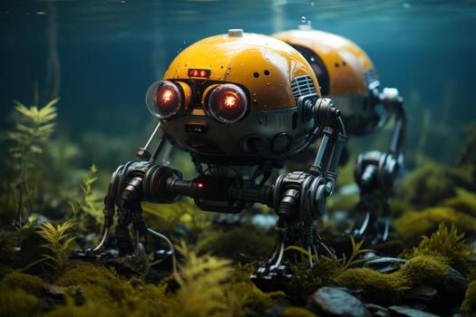 AI generated Deep sea exploration robots and advanced underwater drones revealing ocean mysteries, futurism image photo