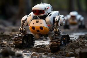 ai generado robots como héroes respondiendo a natural desastres con ayuda, futurismo imagen foto