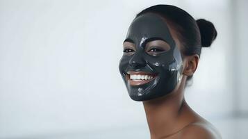 AI generated Girls with black skin care mask, copy space. Image generated by AI photo