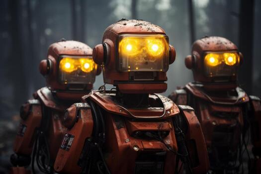 AI generated Robots equipped with firefighting capabilities responding to emergencies in a highly efficient and coordinated manner, futurism image photo