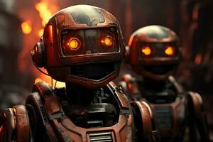 AI generated Advanced technology at work robots ensuring urban safety by extinguishing fires, futurism image photo