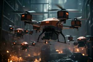 AI generated Efficient futuristic drone delivery hub in urban bustle, futurism image photo