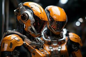 AI generated Cosmic collaboration humanoid robots aid astronauts in space, futurism image photo