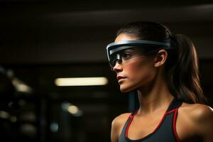 AI generated Runner with ar glasses displaying real time performance metrics, futurism image photo