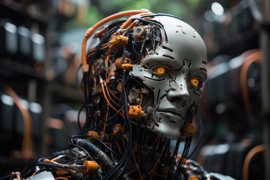 AI generated Interactive robotic art installation blending technology and artistic expression, futurism image photo