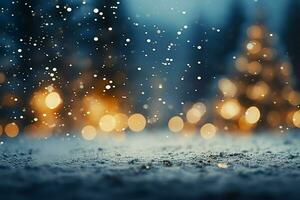 AI generated Winter serenity Empty white snow blending with a blurry Christmas tree backdrop AI Generated photo