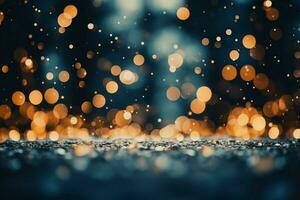 AI generated Blank canvas of white snow with a blurred Christmas tree and bokeh lights AI Generated photo