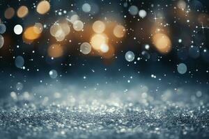 AI generated Winter serenity Empty white snow blending with a blurry Christmas tree backdrop AI Generated photo