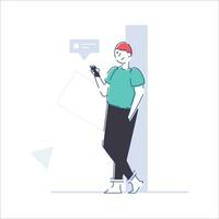 Young man using mobile phone. Vector illustration in a flat style.