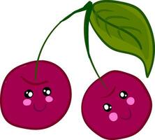 Pair of cute red cherries vector or color illustration