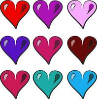 un serie de vistoso corazones vector o color ilustración
