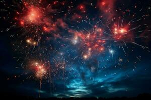 AI generated Colorful fireworks illuminate the night sky, mingling with the Milky Way AI Generated photo