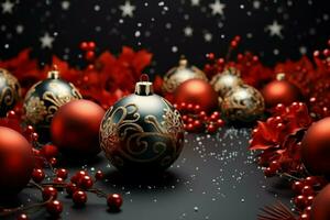 AI generated Celebratory New Year and Christmas wallpaper blending festive elements for joyful ambiance AI Generated photo