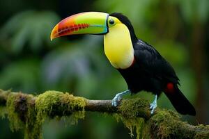 AI generated Keel billed Toucan perched on a forest branch in Panamas lush greenery AI Generated photo