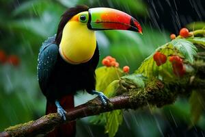 AI generated Nature travel in Central America Keel billed Toucan in Panamas forested paradise AI Generated photo