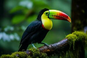 ai generado vibrante quilla facturado tucán en medio de Panamá Rico vegetación un cautivador fauna silvestre escena ai generado foto