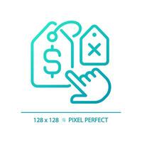 2D pixel perfect blue gradient hand choosing label icon, isolated vector, thin line illustration representing comparisons. vector