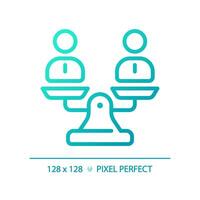 2d píxel Perfecto azul degradado personas en peso escala icono, aislado vector, Delgado línea ilustración representando comparaciones vector