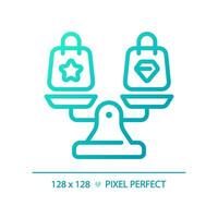 2D pixel perfect blue gradient shopping bags on weight scale icon, isolated vector, thin line illustration representing comparisons. vector