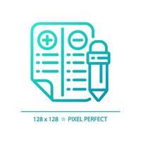 2D pixel perfect blue gradient positive and negative points icon, isolated vector, thin line illustration representing comparisons. vector