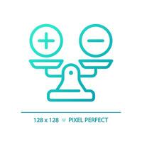 2D pixel perfect blue gradient weight scale with plus and minus icon, isolated vector, thin line illustration representing comparisons. vector