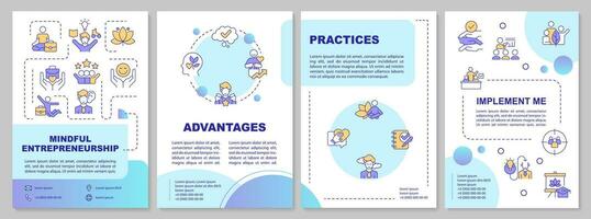 2D colorful mindful entrepreneurship brochure template, leaflet design with thin linear icons, 4 vector layouts.