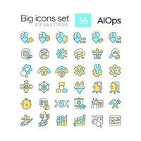 2D editable multicolor big line icons set representing AI ops, isolated vector, linear illustration. vector