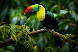 ai generado vibrante quilla facturado tucán en medio de Panamá Rico vegetación un cautivador fauna silvestre escena ai generado foto