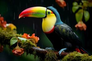 AI generated Nature travel in Central America Keel billed Toucan in Panamas forested paradise AI Generated photo