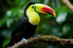 ai generado vibrante quilla facturado tucán en medio de Panamá Rico vegetación un cautivador fauna silvestre escena ai generado foto