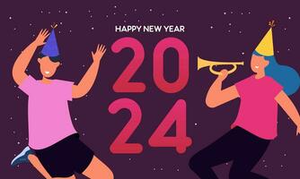 contento nuevo año 2024 celebracion ilustración vector