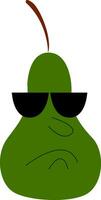 Green Pear fruit with sunglass vector or color illustration