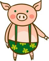Baby pig in suspender dress vector or color illustration