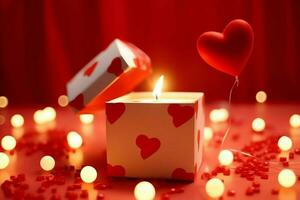 Happy valentine's day concept with red gift box and heart  shaped balloons romantic banner love concept by AI Generated photo