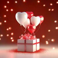 Happy valentine's day concept with red gift box and heart  shaped balloons romantic banner love concept by AI Generated photo