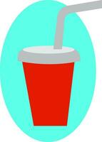 Beverage in a red glass with straw vector or color illustration