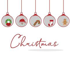 Merry christmas design background with hanging ball decoration and copyspace vector