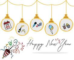happy new year background with hanging ball decoration and copyspace vector