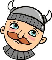 Viking with moustache, illustration, vector on white background