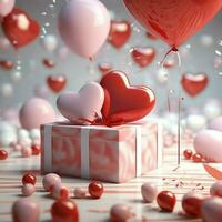 Happy valentine's day concept with red gift box and heart  shaped balloons romantic banner love concept by AI Generated photo