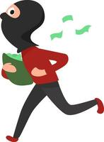 Robber running with money, illustration, vector on white background