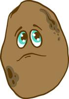 Sad potato with blue eyes, illustration, vector on white background