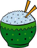 Rice in a green bowl, illustration, vector on white background