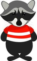 Racoon in a red shirt, illustration, vector on white background