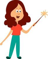 Girl with a magic wand, illustration, vector on white background