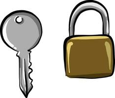 Lock and a key, illustration, vector on white background