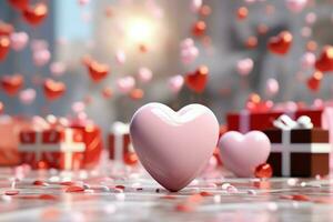 Happy valentine's day concept with red gift box and heart  shaped balloons romantic banner love concept by AI Generated photo