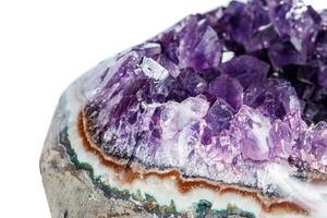 Amethyst Crystal Druse  macro mineral on white background photo