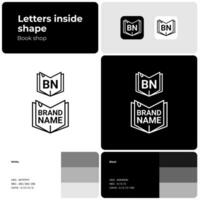 Book shop white and black line logo with brand name. Simple icon. Design element and visual identity. Suitable for book, literature, store, shopping, library. vector