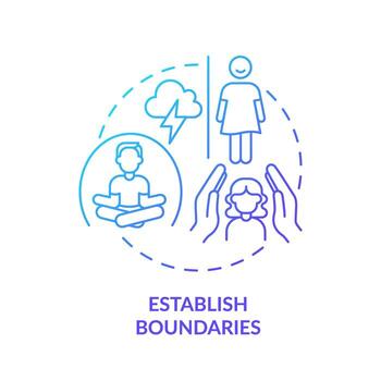 2D thin line gradient icon establish boundaries concept, isolated vector, blue illustration representing codependent relationship. vector